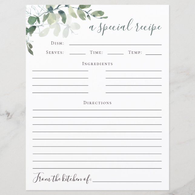 Tarjeta de receta Eucalyptus Bridal Shower (Anverso)