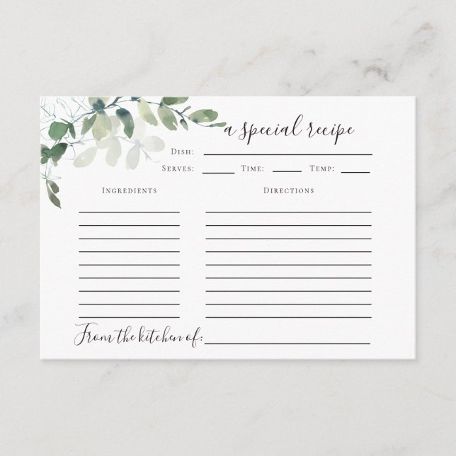 Tarjeta de receta Eucalyptus Bridal Shower de 3.5" (Anverso)