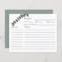 Tarjeta de receta Eucalyptus Greenery Bridal Showe