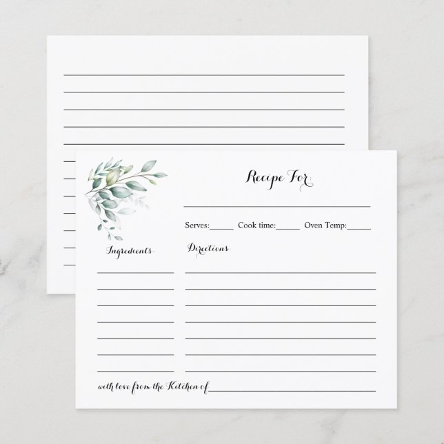 Tarjeta de receta Eucalyptus Greenery Bridal Showe (Anverso / Reverso)
