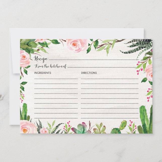 Tarjeta de Receta Fiesta Cactus Ducha Bridal Sucul (Anverso)