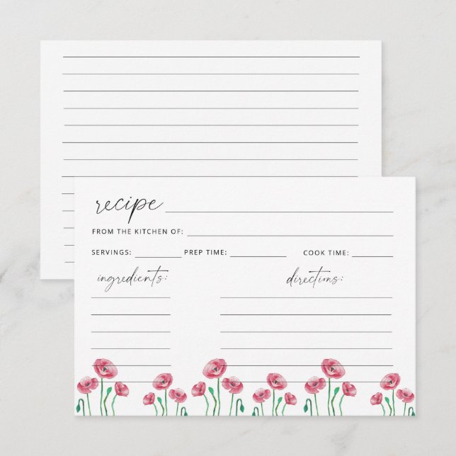 Tarjeta de receta floral (Anverso / Reverso)