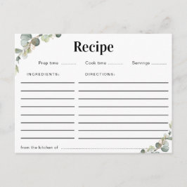 tarjeta de receta floral acuarela eucalipto