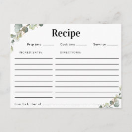 tarjeta de receta floral acuarela eucalipto