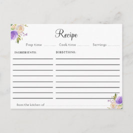 Tarjeta de receta floral acuarela morada y melocot