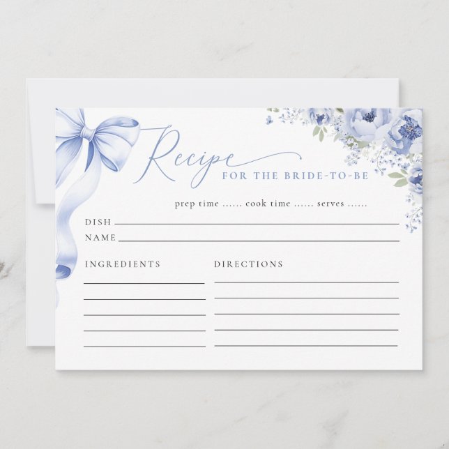 Tarjeta de receta floral algo azul (Anverso)