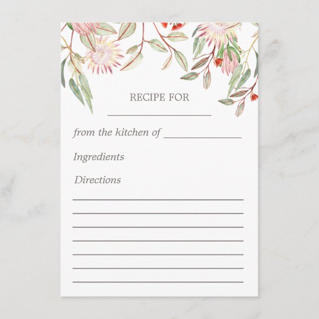 Tarjeta de receta floral australiana rosa Rubor (Anverso)