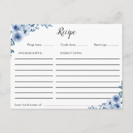 tarjeta de receta floral azul