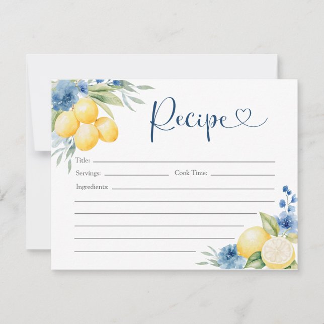 Tarjeta de receta floral azul Lemon Main Squeeze B (Anverso)