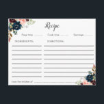 tarjeta de receta floral azul marino burdeos y ros<br><div class="desc">Un bonito diseño floral acuático con flores de marfil blanco. Las características de este diseño pueden ser personalizadas.</div>