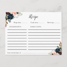 tarjeta de receta floral azul marino burdeos y ros