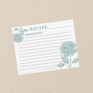 Tarjeta de receta floral azul vintage