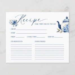 Tarjeta de receta Floral Blue Tea Fiesta Bridal Sh
