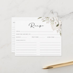 Tarjeta de receta floral bohemia blanca