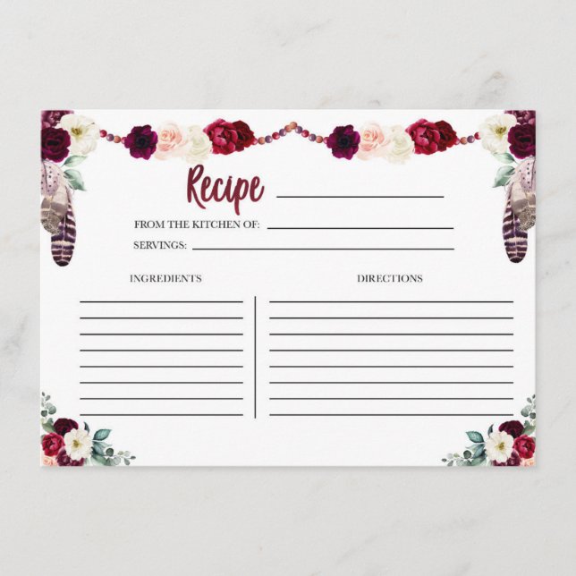 Tarjeta de Receta Floral Boho (Anverso)