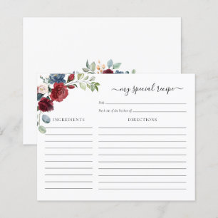 Tarjeta de receta floral borgoña para despedida de