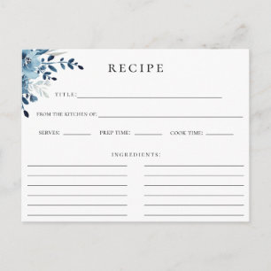 Tarjeta de receta floral botánica azul polvoriento