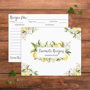 Tarjeta de receta floral botánica de limones y flo