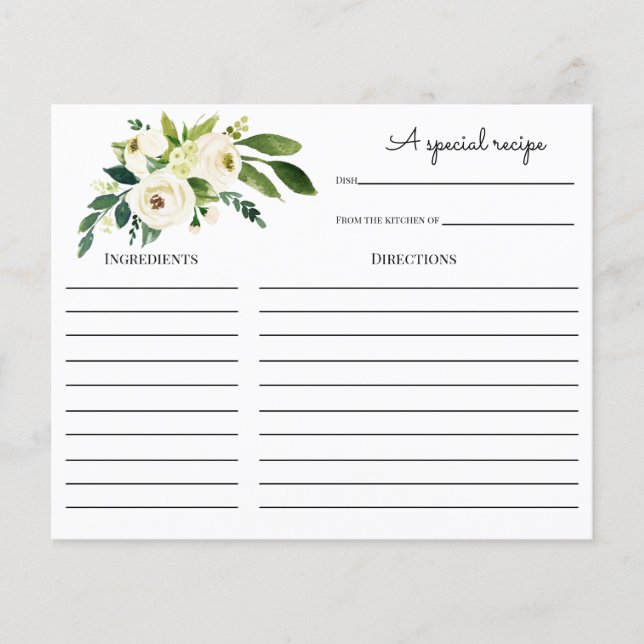 Tarjeta de receta Floral Bridal Bridal Shower (Anverso)