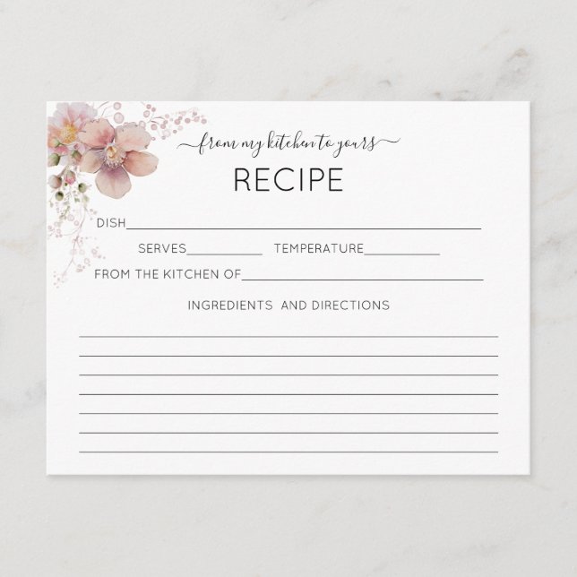 Tarjeta de receta floral color agua rosa (Anverso)