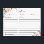 Tarjeta de receta floral color de agua rosa<br><div class="desc">Un bonito diseño de flores de color azul rosa. Las características de este diseño pueden ser personalizadas.</div>