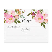 Tarjeta de receta floral color rosa y púrpura