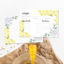 Tarjeta de receta floral de abeja acuarela