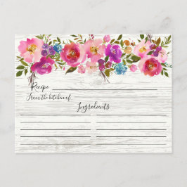Tarjeta de receta floral de color de agua de mader