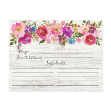 Tarjeta de receta floral de color de agua de mader