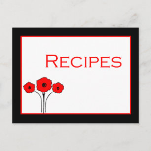 Tarjeta de receta floral de color rojo negro blanc