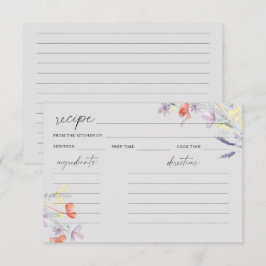 Tarjeta de receta floral de flores silvestres bohe