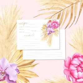 Tarjeta de receta floral de hierba de pampas boho