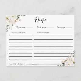 tarjeta de receta floral de magnolia acuarela