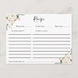 tarjeta de receta floral de magnolia acuarela