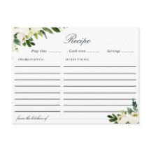 Tarjeta de receta floral de marfil blanco acuático