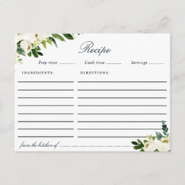Tarjeta de receta floral de marfil blanco acuático