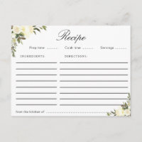 tarjeta de receta floral de marfil de acuarela