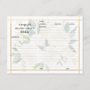 Tarjeta de receta floral de oro blanco