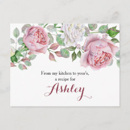 Tarjeta de receta floral de Rosa de campo rosa de 