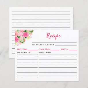 Tarjeta de receta floral de rosas rosas rosadas