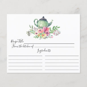 Tarjeta de receta floral de tetera verde