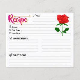 Tarjeta de receta floral en blanco a 2 lados con r