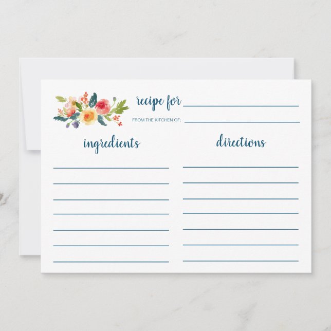 Tarjeta de receta Floral Garden Bridal Shower (Anverso)