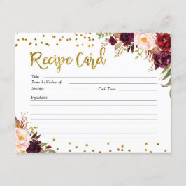 Tarjeta de receta floral Gold and Red Marsala