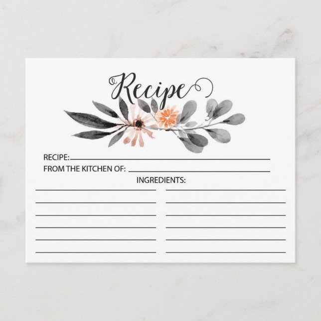 Tarjeta de receta floral gris (Anverso)