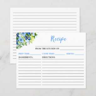 Tarjeta de receta floral marina y azul bebé