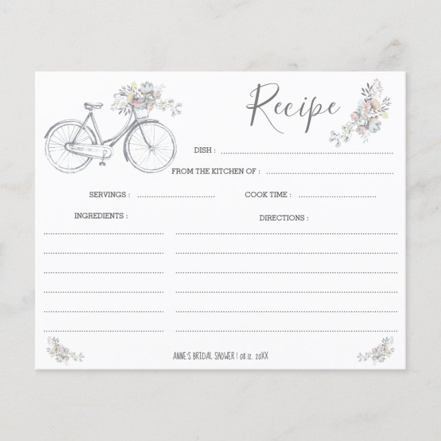 Tarjeta de receta floral para bicicleta (Anverso)