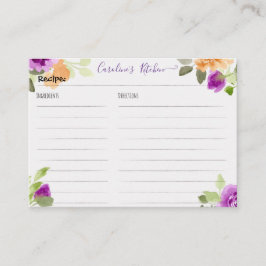 Tarjeta de receta floral para ducha nupcial
