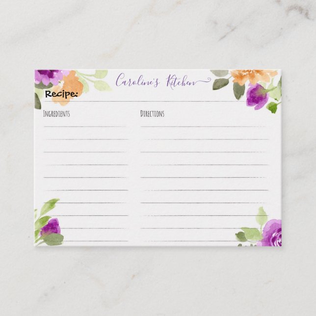 Tarjeta de receta floral para ducha nupcial (Anverso)