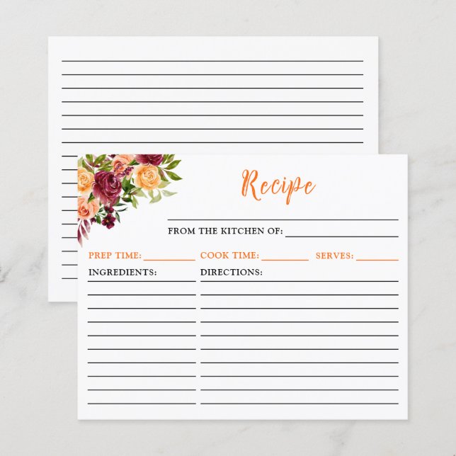 Tarjeta de receta floral para Naranja de Borgoña d (Anverso / Reverso)
